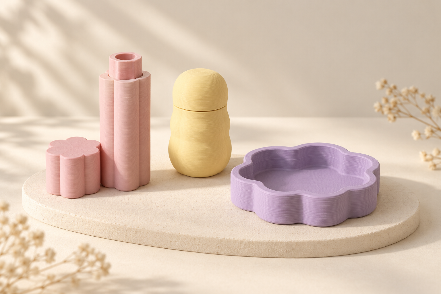 Coordinating lipstick case, balm case and lilac tray