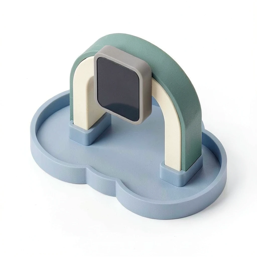 Cloud Watch Rest — In use. One illustrative watch is draped over the existing arch; watch is excluded. This is a stand, with no charger or charging function shown; check actual strap size before ordering.